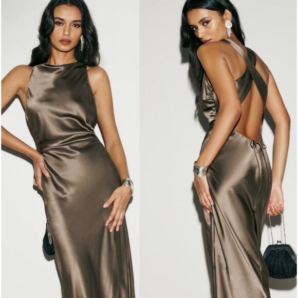 Reformation Dresses & Skirts - NWT Reformation Anais 100% Silk Open Back Maxi Dress in Morel Brown Size 0